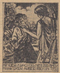 Tekening van W.J. Heskes over het werk van de Vereeniging ter behartiging van de belangen van zenuw- en zielszieken